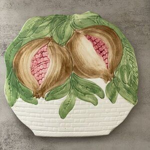 Pomegranates Majolica Hand-Painted Ceramic Wall Hanging Trivet Made in Italy